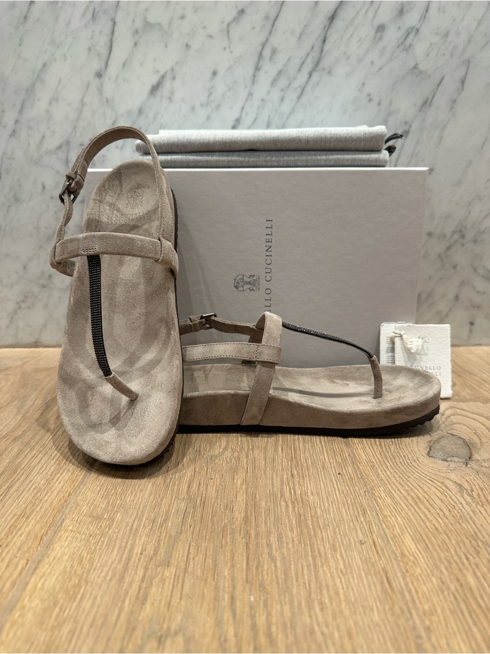 Brunello Cucinelli Monili Thong Sandals with Heel Strap